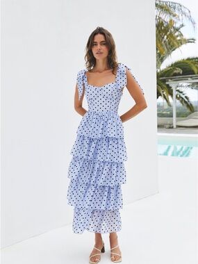 Sofie the Label Tiered Maxi Dress with Tie Shoulders Paris Parisian vacation